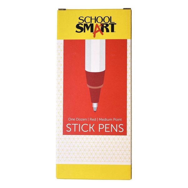 School Smart Round Stick Pen, Medium Tip, Red, Pack of 12 PK AA949M-12RED